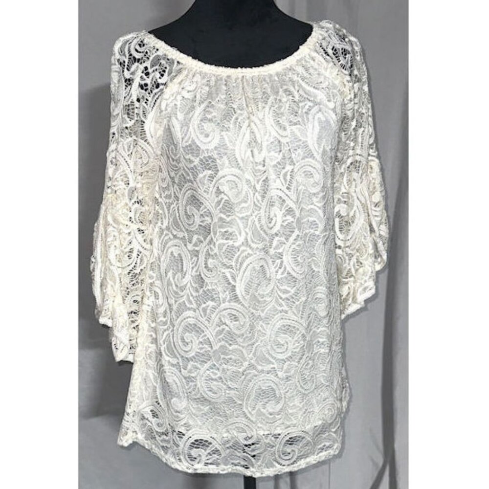Win WIn Full Lace Tunic, Creamy White Lace, Size Medium